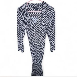 Chaps Navy & White Geometric Print Wrap Dress Size L